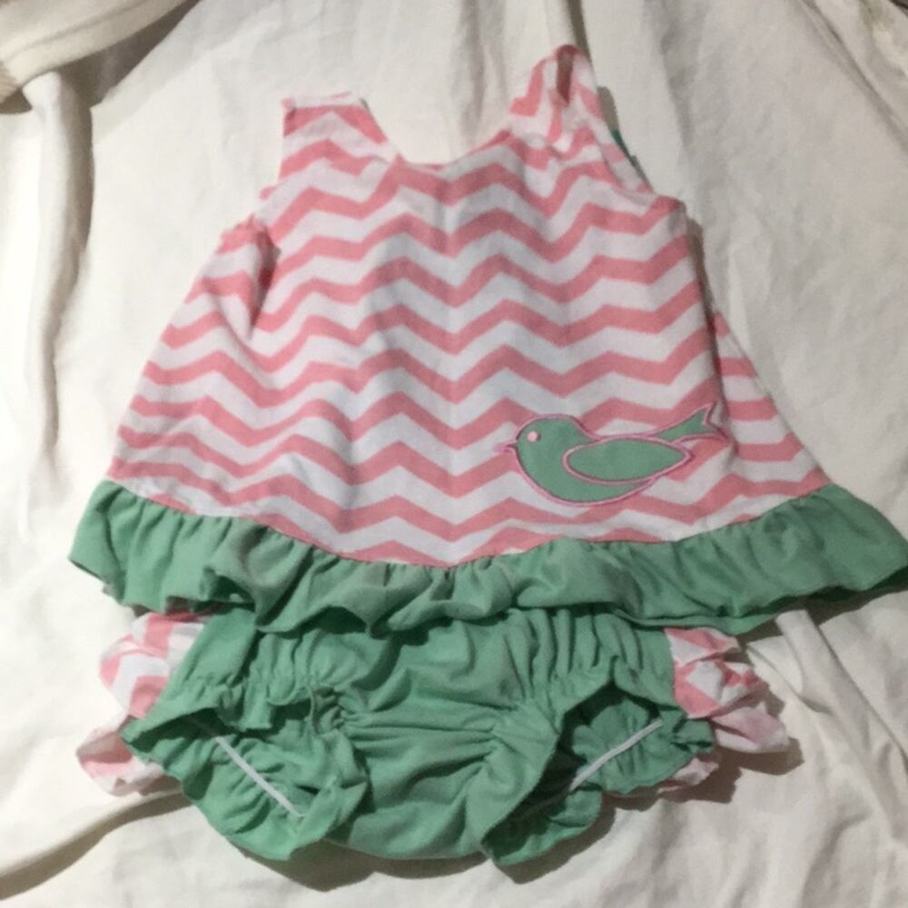 Swing open back ruffle tie top w/ diaper cover